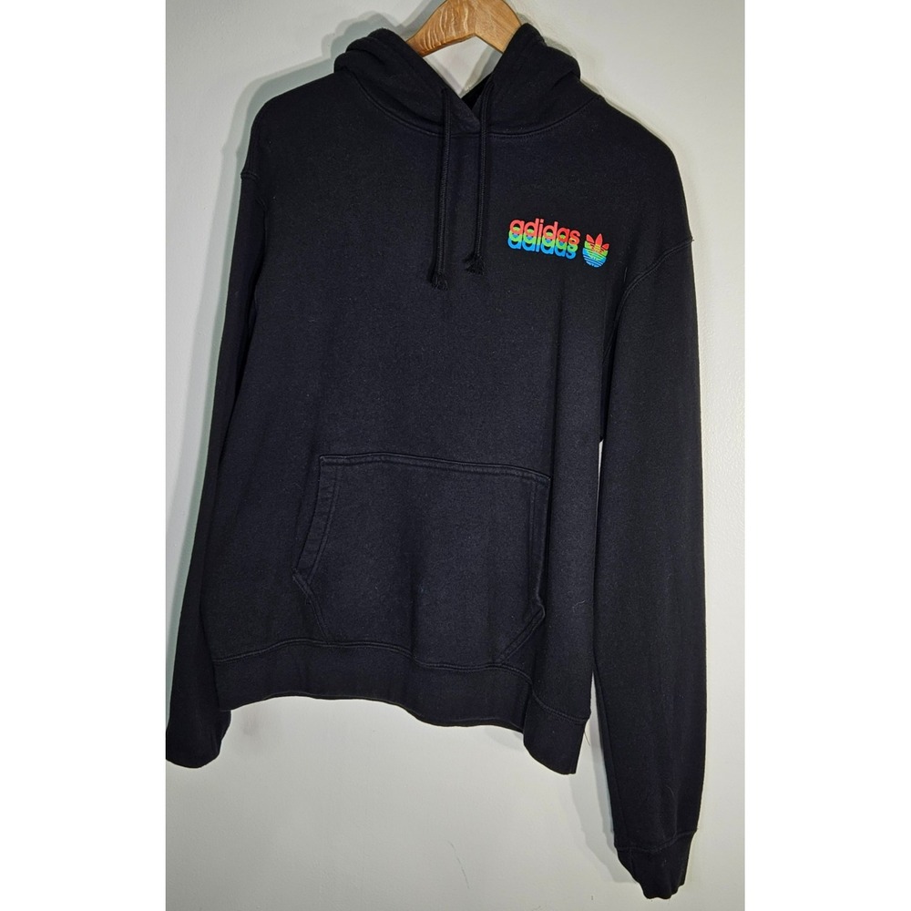 Adidas Pullover Black Hoodie With Multicolor Logo Women's Size Medium